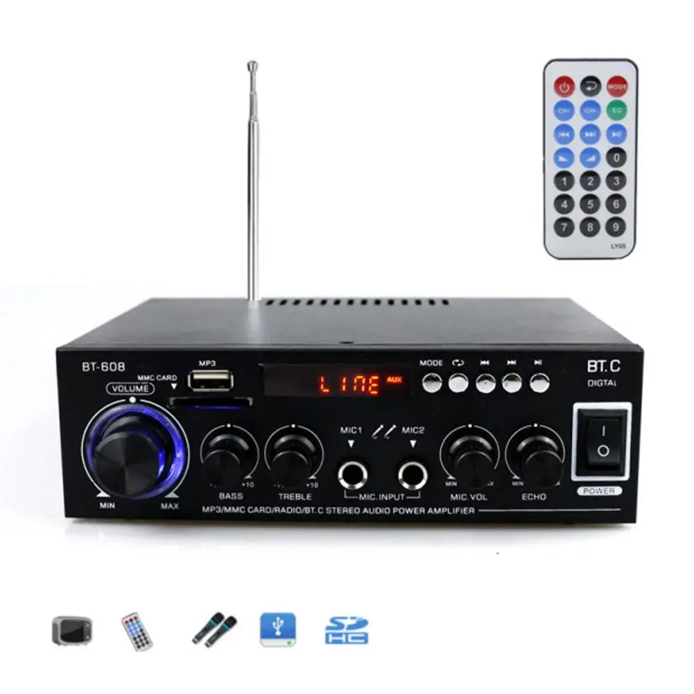 12 В 220 В 400 Вт Bluetooth стерео усилитель звука для автомобиля дома HiFi музыка USB FM радио усилитель автомобиля аудио домашний усилитель
