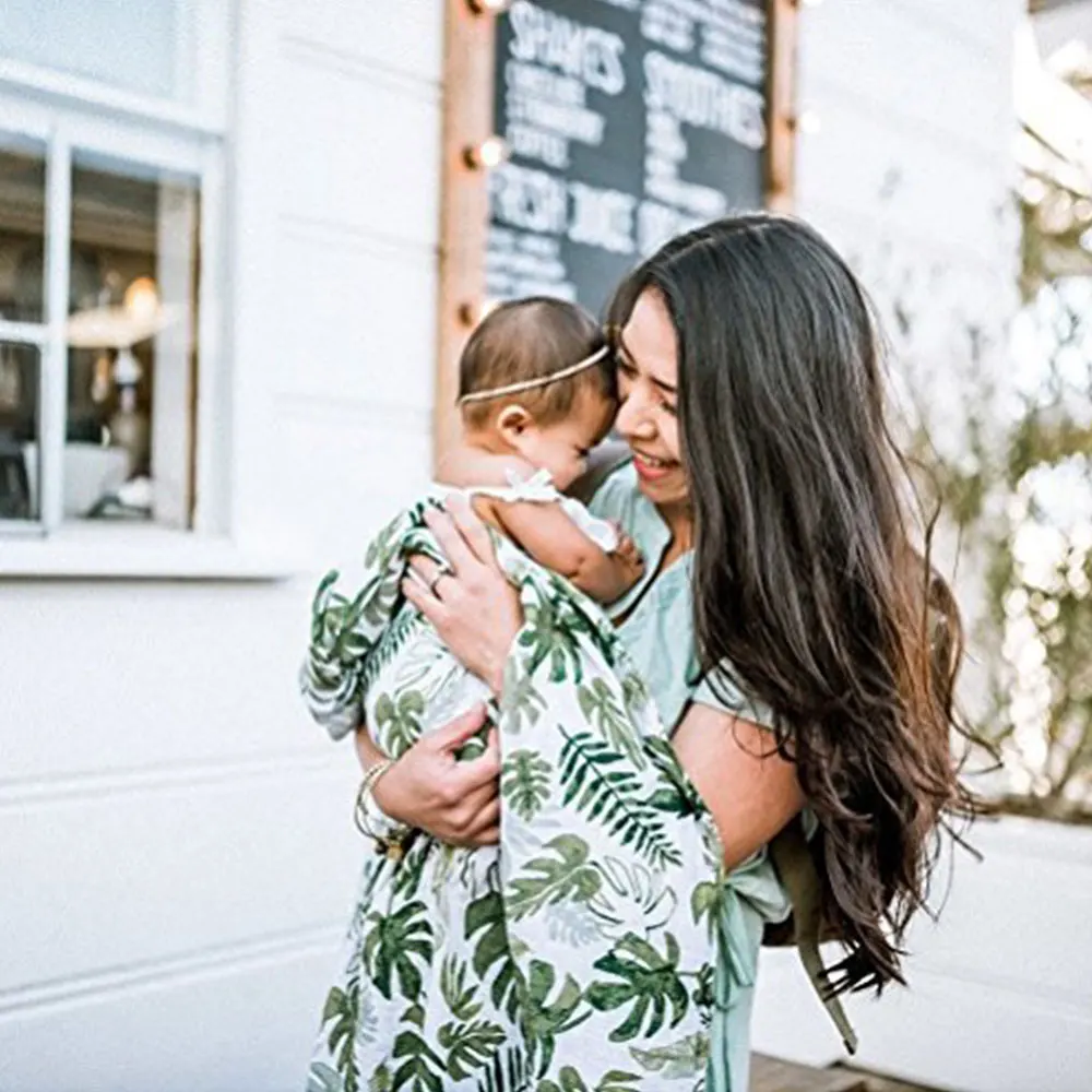 

Baby Blanket Newborn Swaddle Wrap Cotton Muslin Gauze Wrap Baby Bath Towel 120*120Cm Leaves Printed Swaddle Blanket New 2019