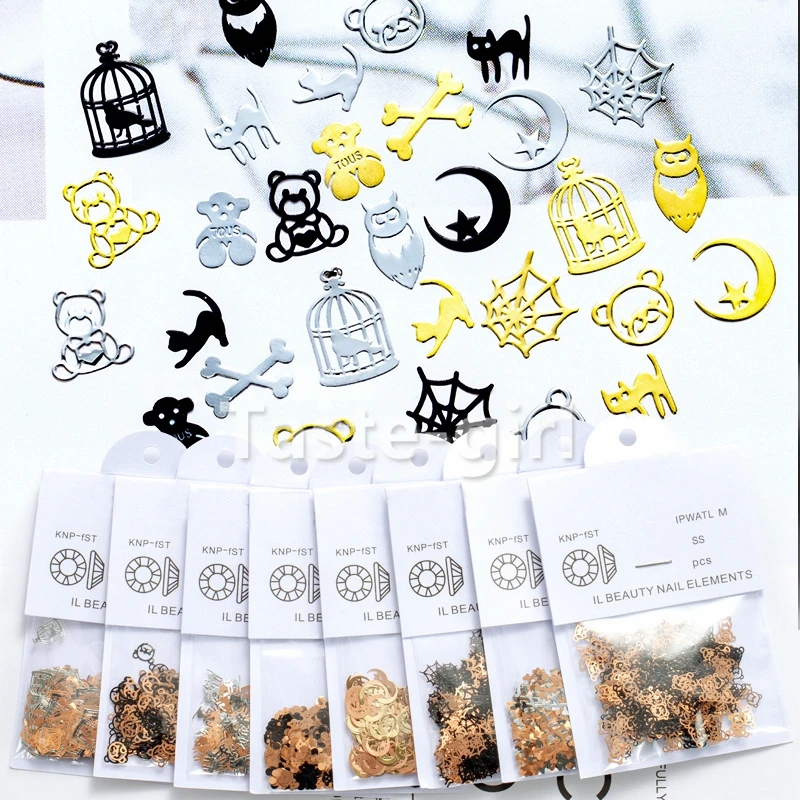 

1 Pack Silver gold black metal nail foils 3d nail art decorations decals slice press on fake nails accessories supplies tool