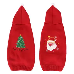Красный свитер с капюшоном для домашних животных на осень и зиму, Рождественский костюм для маленьких и средних собак, Рождественский
