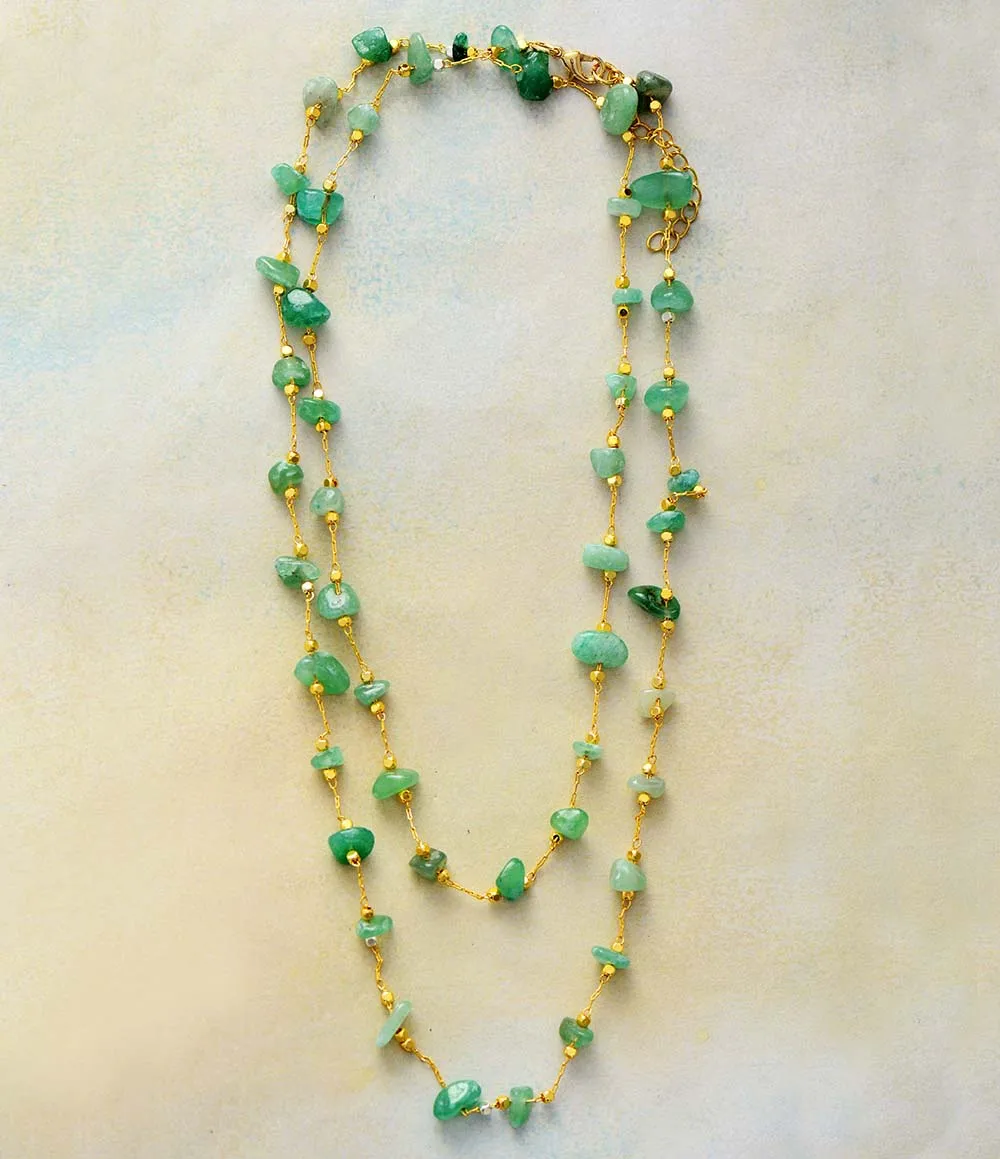 High End Natural Stones Aventurine Lariat Necklace Women Exquisite Beaded Simple Layers Necklace Teengirl OL Jewelry Gifts