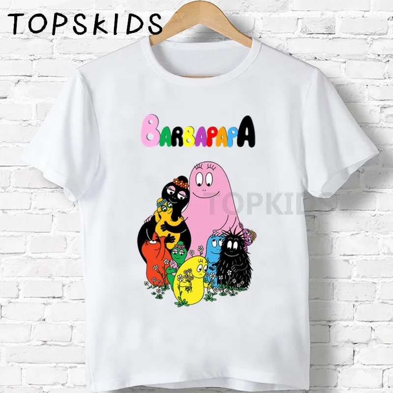 White-B Детские футболки с принтом «Barbapapa» Забавные топы для маленьких мальчиков и девочек, детская летняя футболка с короткими рукавами HKP5162 - Цвет: White-B