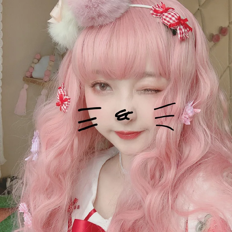 No hair accessories Лолита парик женский рост вьющиеся воздушные челки большая волна набор париков ролевые игры сценическое представление милые розовые девушки длинные волосы модифицированное лицо - Цвет: No hair accessories