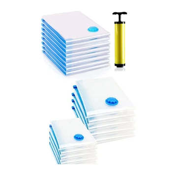 

2 Set Clothes Vacuum Bag: 1 Set 6 Pieces 40X60 and 4 Pieces 60X80 Vacuum Bag & 1 Set 6 Pack Vacuum Bag Include Air Pump