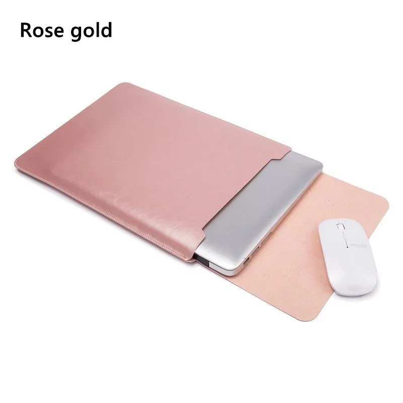 Тонкий кожаный мягкий чехол для ноутбука сумка чехол для Macbook Air 11,6 12 13 Pro 13,3 15 15,6 Мышь Колодки Сумка Тетрадь крышка - Цвет: Rose gold