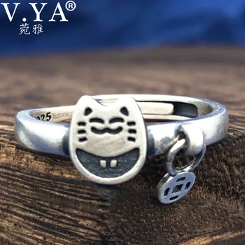 

V.YA 925 Sterling Silver Ring Simple Design Fine Jewelry Cute Butterfly Enameling Open Rings for Women