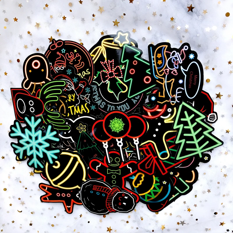 50 шт./упак. рождественские неоновые серии Стикеры s Санта Клаус Doodle Стикеры для ноутбука Мышь мотоцикла скейтборд Чемодан гитары