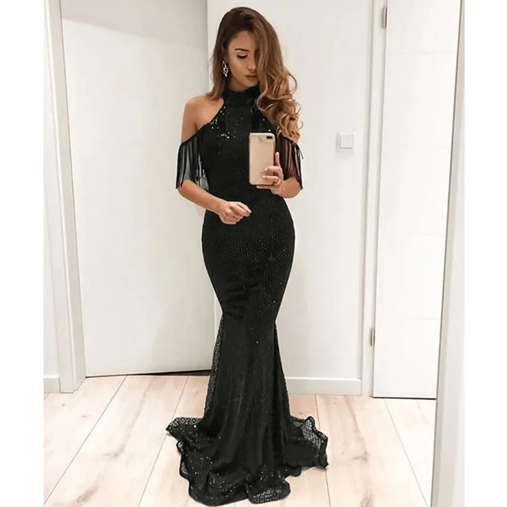Sequin Tassel Long Sleeve Dress Fringe 
