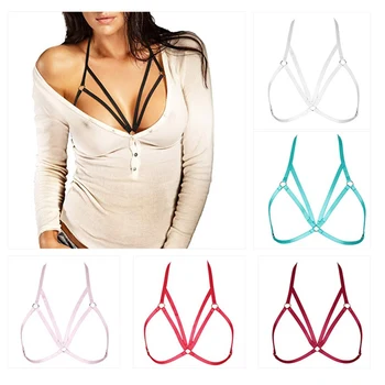 

Body Harness Lingerie Belt Crop Tops Cage Collar Harness Bra Sexy Hollow Out Elastic Adjust Goth Strappy Bra Dance Festival Rave