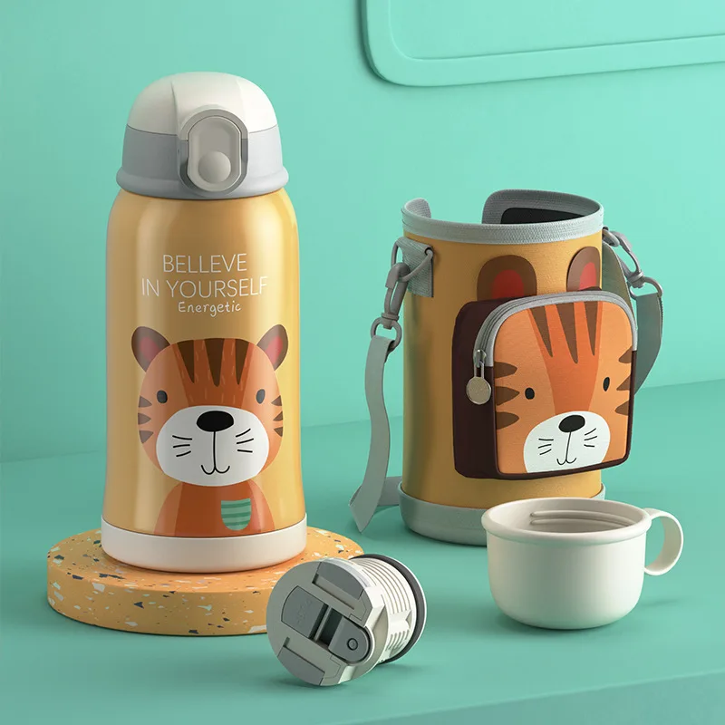 550ml Double Wall Child Thermal Bottle Outdoor Travel Cartoon Cup 316 Stainless Steel Vacuum Flask Mug with Straw Insulated