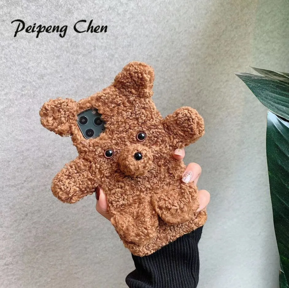 PEIPEN 3D Милые Животные Плюшевый Медведь собака теплый мех чехол для телефона для iPhone 11 Pro Max 8 7 Plus XS Mas XR чехол силиконовый мягкий чехол