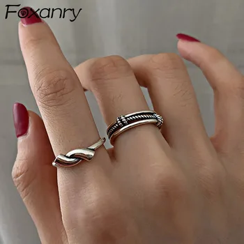 

Foxanry Minimalist 925 Sterling Silver Party Rings for Women Couples Creative Fashion Twist Winding Birthday Jewelry Gifts