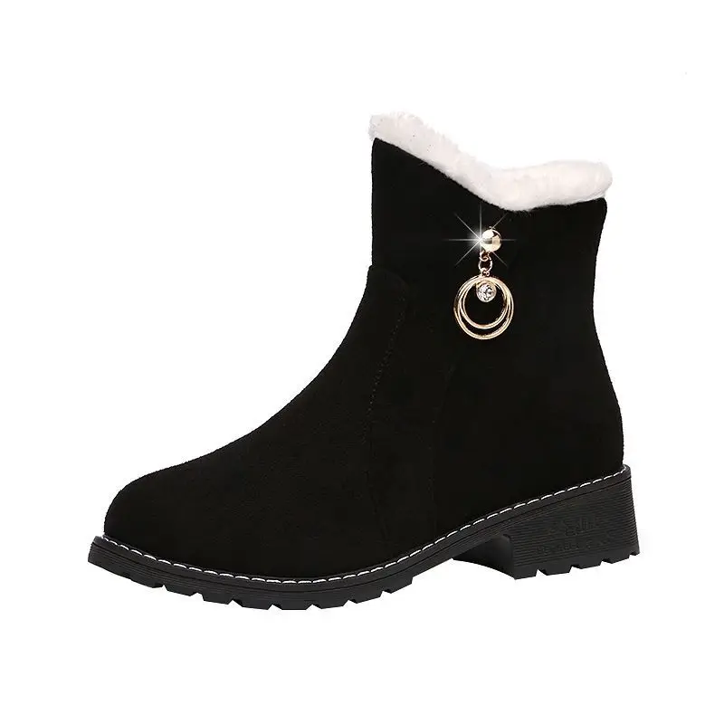 COVOYYAR/ зимние ботинки; женские зимние ботильоны на толстом каблуке; Теплая обувь на меху; женская повседневная обувь на платформе с плюшевой подкладкой; WBS4012 - Цвет: Черный