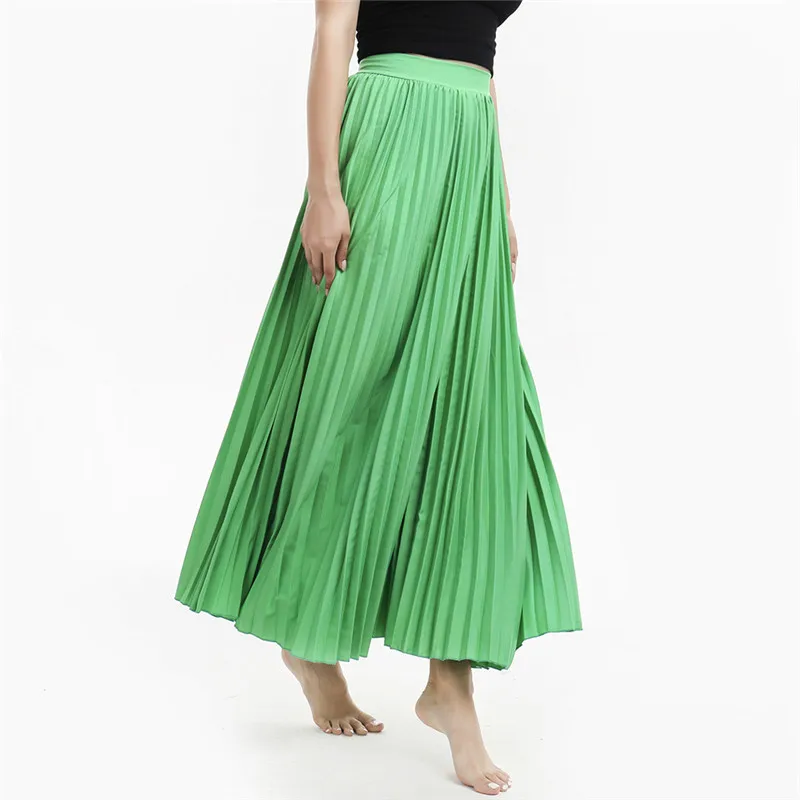 Плиссированные юбки для женщин длиной до пола Длинные юбки осенняя одежда с высокой талией женские нижние зеленые макси юбки