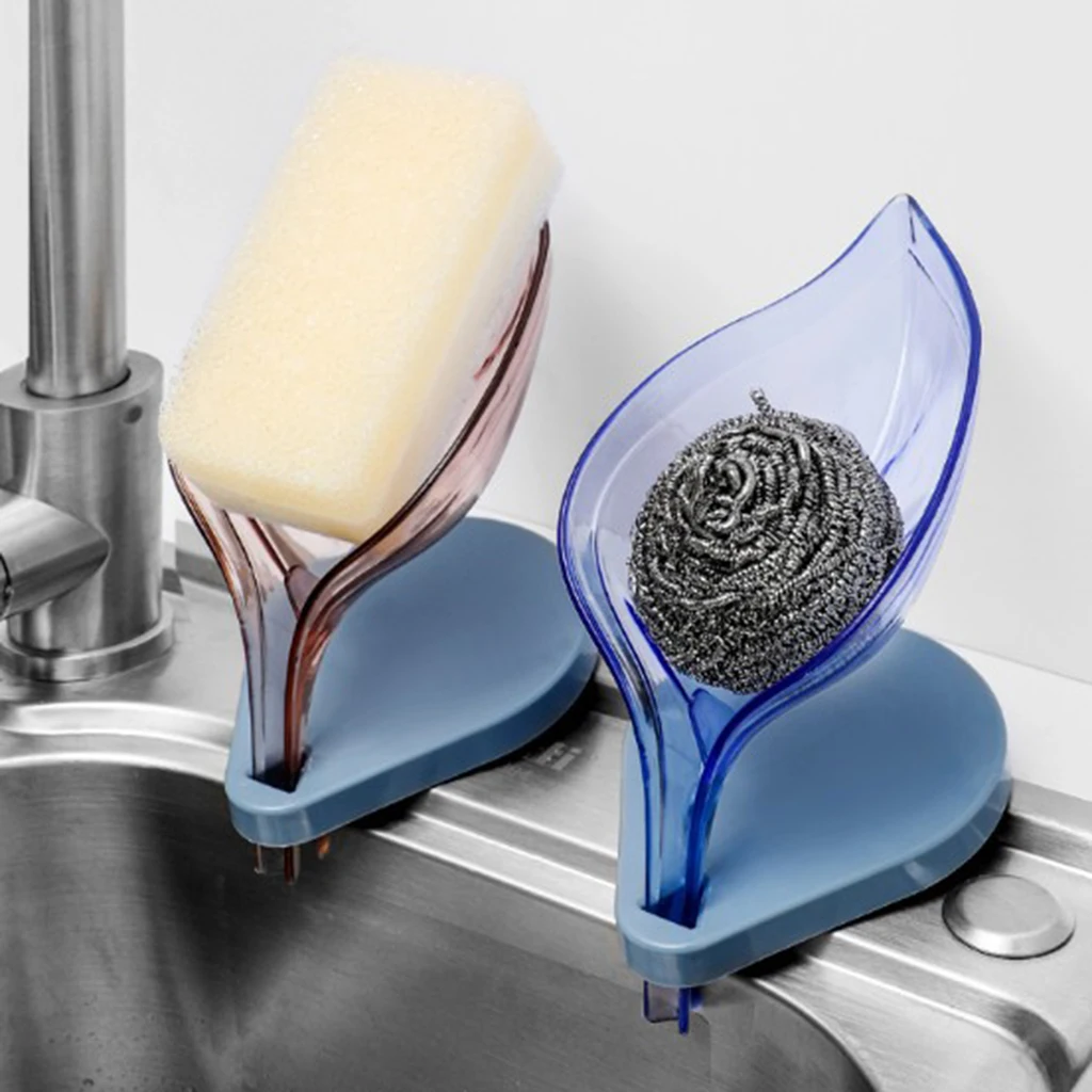 Leaf Soap Box Soap Holder Clear Kitchen Supplies Gadgets  Suction Cup Natural Leaf Shape Soap Case 6 Colors