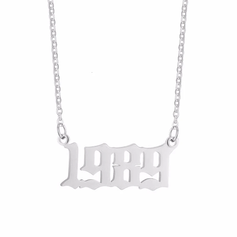 Vnox Мемориал время год рождения колье для Для женщин Регулируемый Нержавеющая сталь Цепочки и ожерелья 1988 1992 1993 1994 1995 1996 1998 1999 2000 - Окраска металла: 1989