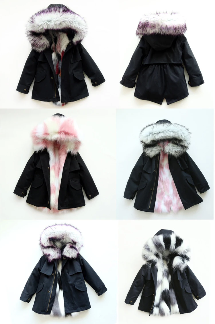 Dollplus/-30 градусов зимняя куртка пальто с мехом для девочек; детская одежда; теплая куртка с капюшоном пальто из искусственного меха девушки верхняя одежда Для мальчиков ясельного возраста куртка