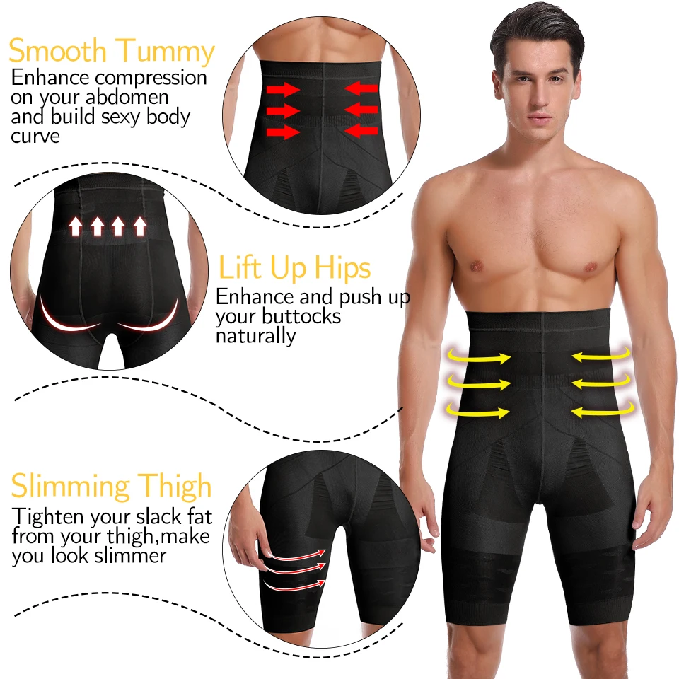 QUAFORT Men Tummy Control Shorts High Waist Slimming Shapewear Body Shaper Leg Underwear Briefs 
