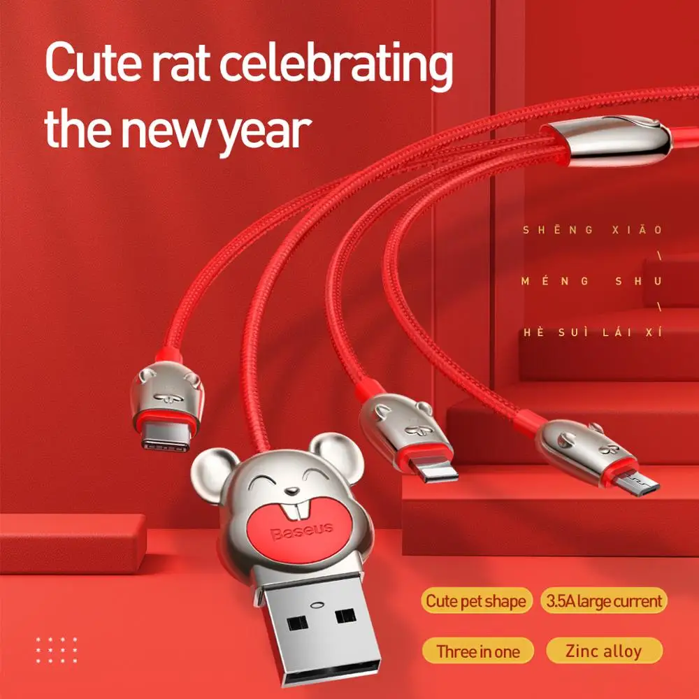 Usb-кабель Baseus 3 в 1 type C для iPhone XR XS Max, зарядный кабель USB type C для samsung S10 S9 huawei, светодиодный кабель Micro usb