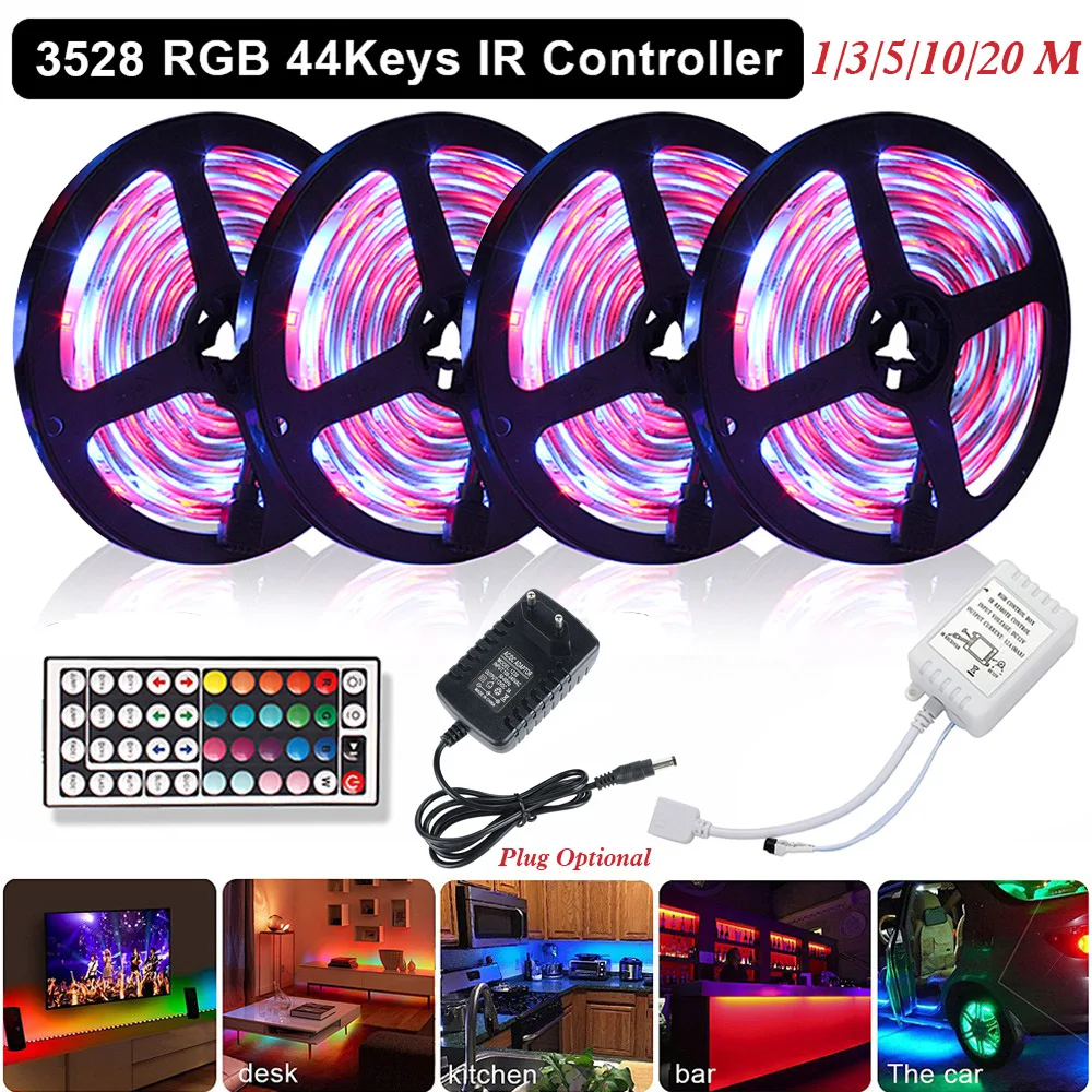 

LED Strip Lights RGB LED Light Strip 3528 SMD Flexible Color Changing Light String for Home Lighting Kitchen Bed Decoration