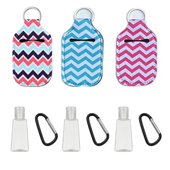 

3 Sets Hand Sanitizer Refillable Empty Bottles with Keychain Holder Carriers K1KB