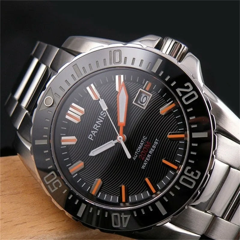 

Parnis 200m Diver Waterproof Automatic Mechanical men Watch Stainless Steel Sapphire Crystal Luminous Hands Analog Watch Men