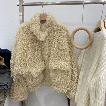 

2020 winter women thick warm fake lamb wool coats stand collar loose plus size casual Korean faux fur jacket A272