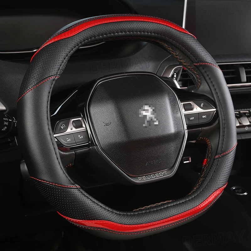 For Peugeot 508 2019 2021 Car Steering Wheel Cover Carbon Fibre + Pu Leather Auto Accessories Interior Coche