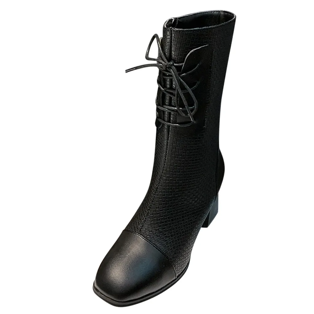 Черный High-heeled Pu Leather Women Winter Boots Thick Wool Warm Women Martin Boots High-quality Female Snow Boots Plus Size 35-40#3 - Цвет: Черный