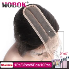 MOBOK 2x6 средняя часть закрытия малазийские прямые волосы естественные расширения remy волосы 8-22 дюймов швейцарская шнуровка с детскими волосами