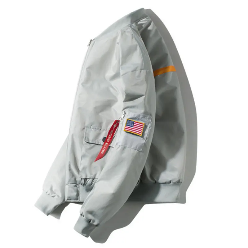 light grey Осенне-зимняя мужская куртка пилота хип-хоп Повседневный Спортивный Бомбер куртка мужская астронавт куртка пара плюс Размер Свободное пальто - Цвет: light grey