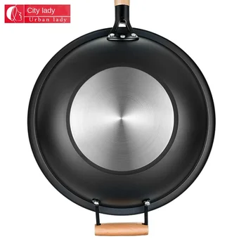 

Zunshang Series Bottom Iron Wok Non-stick Wok Wok Double Bottom Pan Frying Pan High Arch Cover Induction Cooking Universal 9.8CM