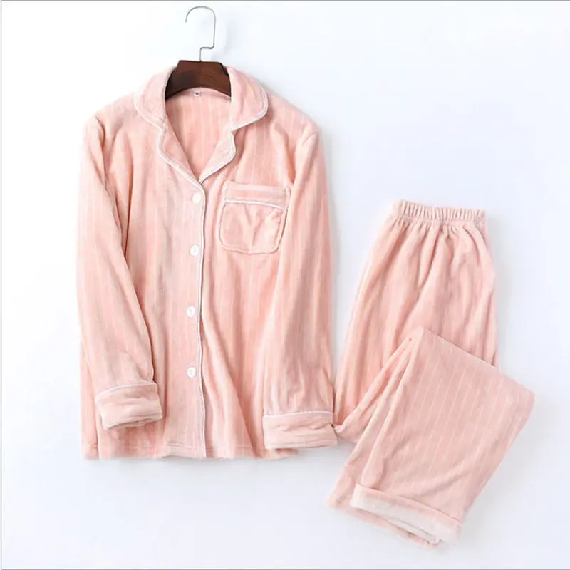 women pink Женские пижамы мягкий остров велюровая Пижама Mujer зимняя Пижама для пары комплект для женщин мужчин полосатая Пижама Пижамный костюм домашняя одежда повседневная одежда - Цвет: women pink
