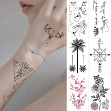 Waterproof Temporary Tattoo Sticker Mountain Peak Linear Geometric Antler Bulb Black Fake Tatoo Arm Hand Tatto Man Woman Child