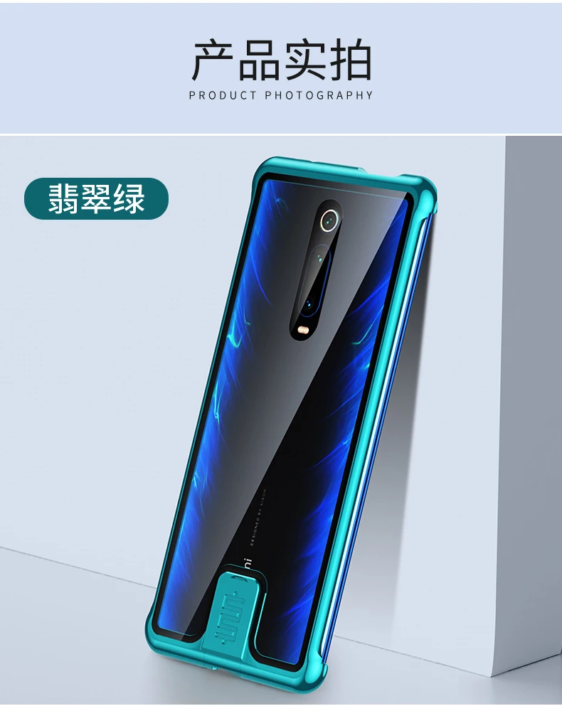 Metal Glass For Xiaomi Mi 9T Redmi K20 Pro Case Lock Metal Frame Shockproof Protective Shell HD Tempered Glass Fully Cover - Цвет: Зеленый