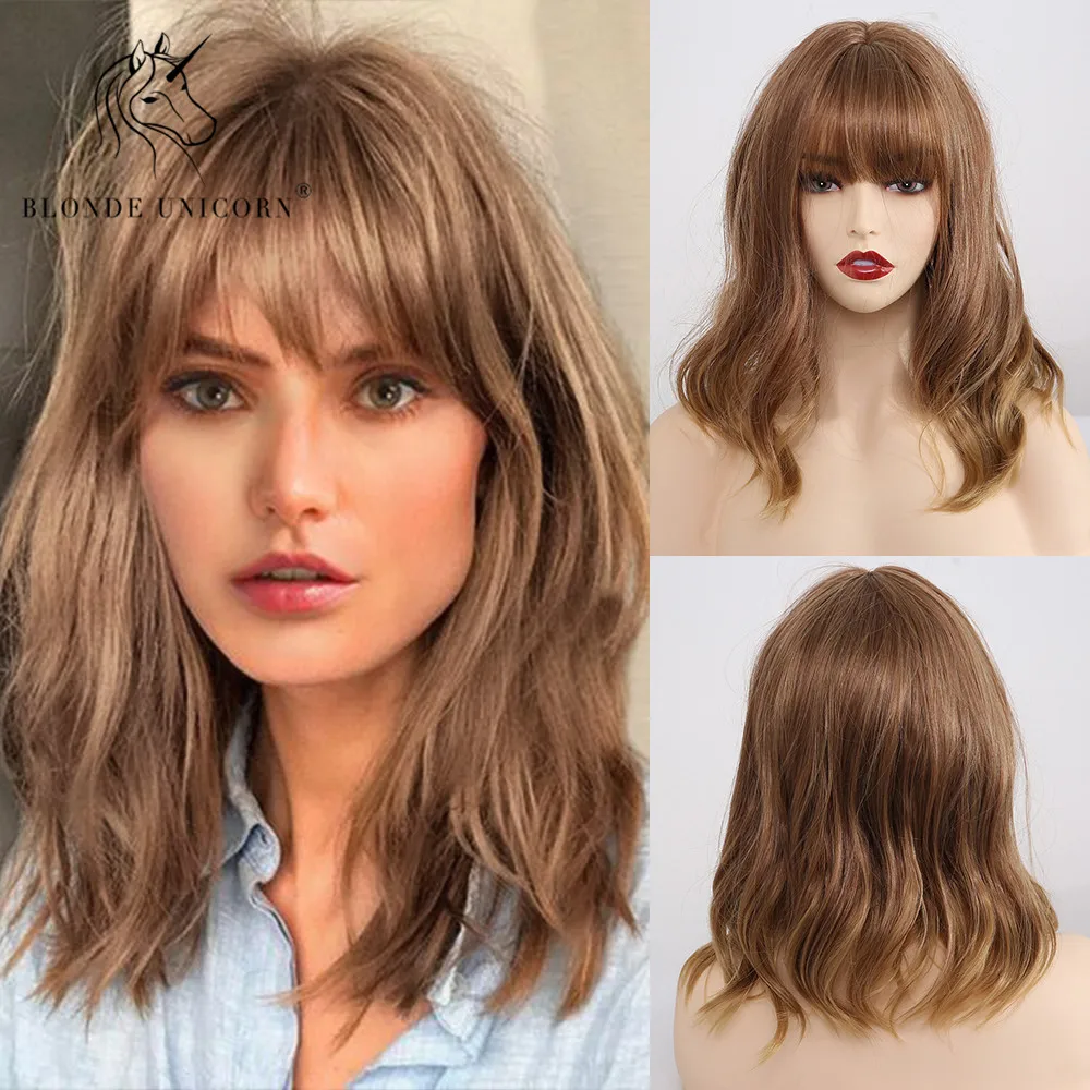 Blonde Unicorn 14 Inch Synthetic Short Curly Bob Wigs With Bangs