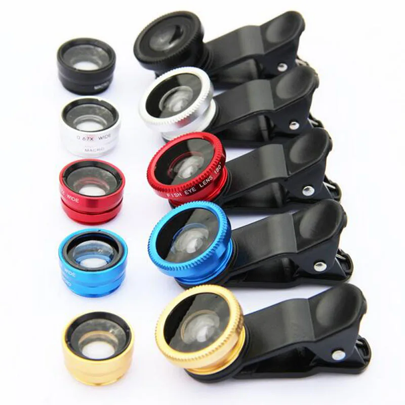 For iPhone 7 6 6S Plus 5S SE Samsung S7 S6 XiaoMi Huawei Sony LG 3 in1 Fish Eye Wide Angle Macro Lens Phones Clip Camera Kits