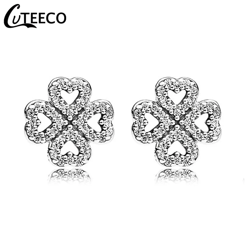 CUTEECO простой элегантный в форме сердечка серебряные серьги-гвоздики Цвет Сияющий Циркон Свадебные серьги для невесты модные украшения