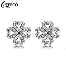 CUTEECO простой элегантный в форме сердечка серебряные серьги-гвоздики Цвет Сияющий Циркон Свадебные серьги для невесты модные украшения