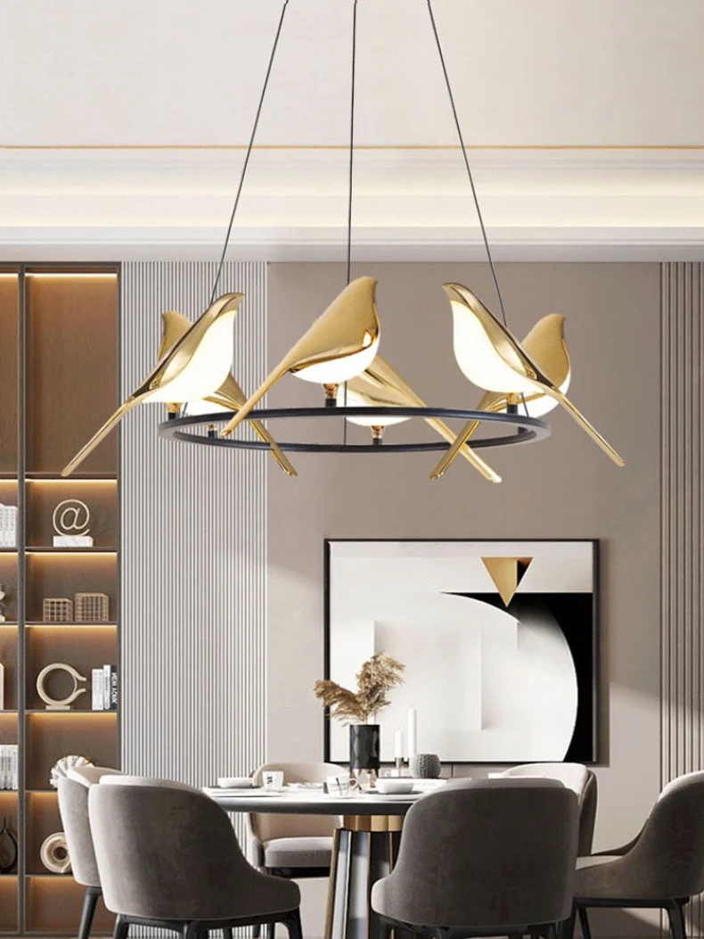 round chandelier Nomi Chandelier Foyer Restaurant kitchen postmodern chandelier birds Decoration lustre design Nordic Creative golden light glass chandelier