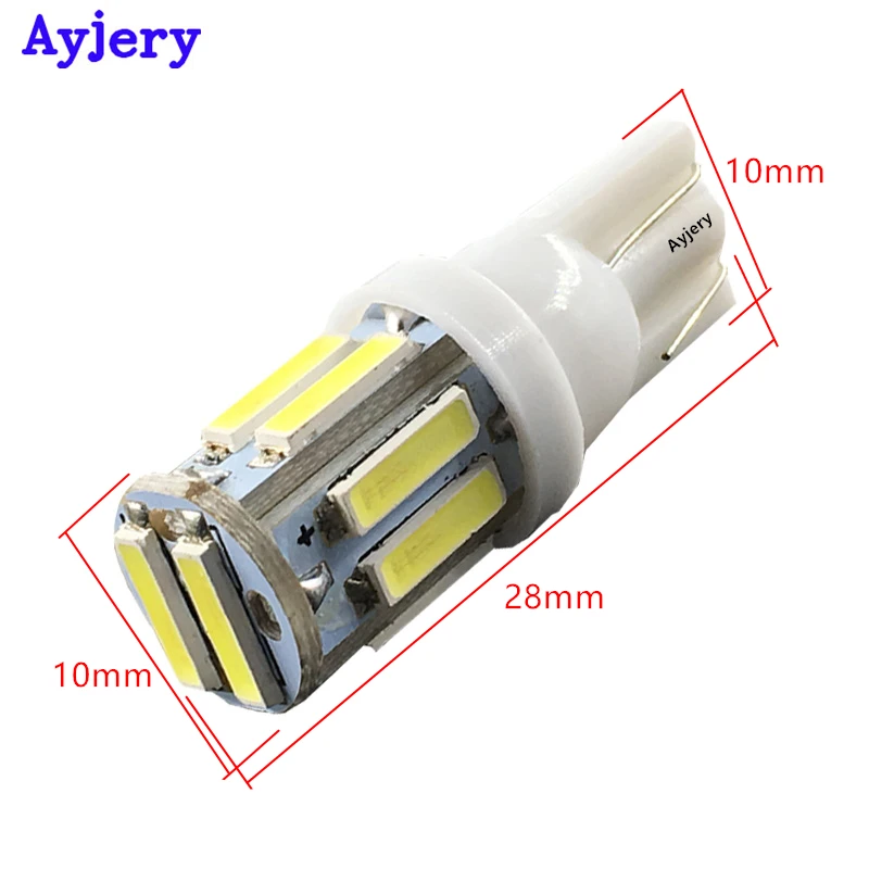 Ayjery! Супер яркие 300 шт T10 7014 10 SMD W5W 10Led автомобильные дверные огни 12VDC приборные лампы белые Автомобильные светодиодные лампочки