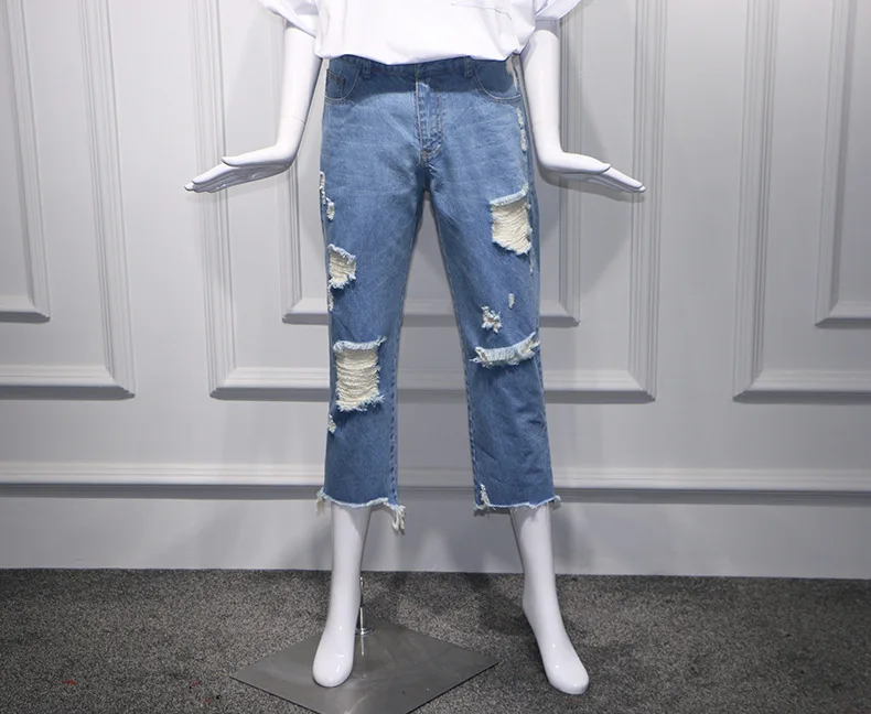 Jeans Светлые джинсы с дырками и Свободные повседневные джинсы+ белая футболка - Color: Jeans