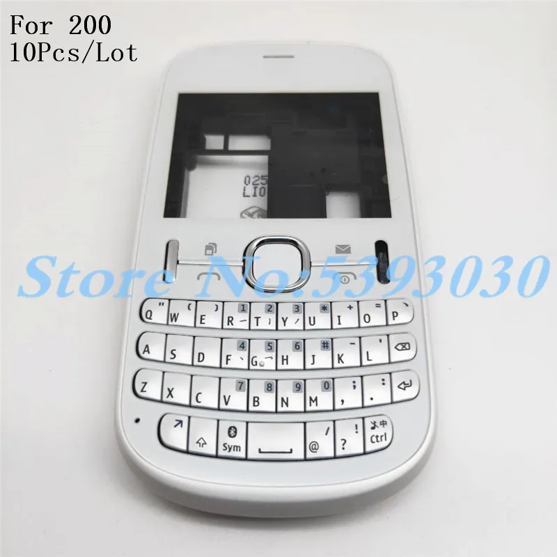 10 шт./лот, полный корпус для Nokia 200, корпус передней лицевой панели, рамка, чехол+ задняя крышка/крышка на батарейку+ клавиатура+ логотип