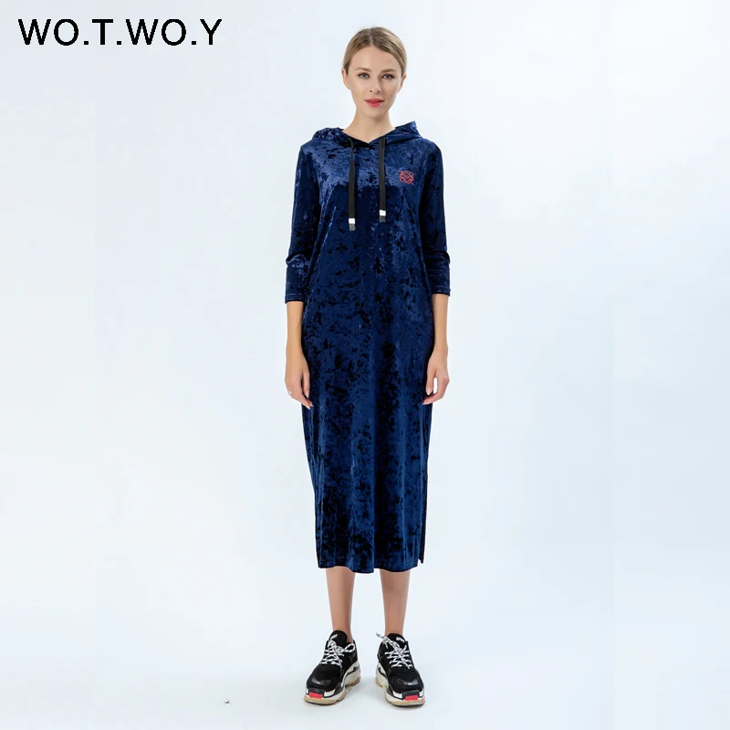 Женское платье с цветочной вышивкой WOTWOY Осеннее вельветовое макси лентами и