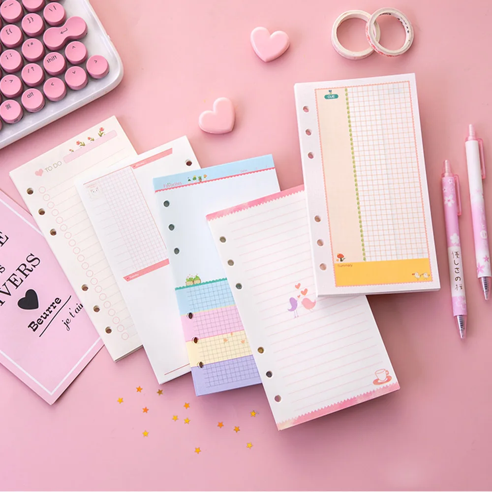 

1 Pcs Cute Stationery A6 Color Illustration Inside Page Paper Core Replacement Creative Cartoon Color 6 Hole Loose-leaf Paper