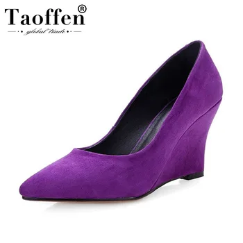 

Taoffen 2020 Women Pumps Real Leather Work Wedges Shoes Woman Party Sexy Office Female Pumps Footwear Size 34-39