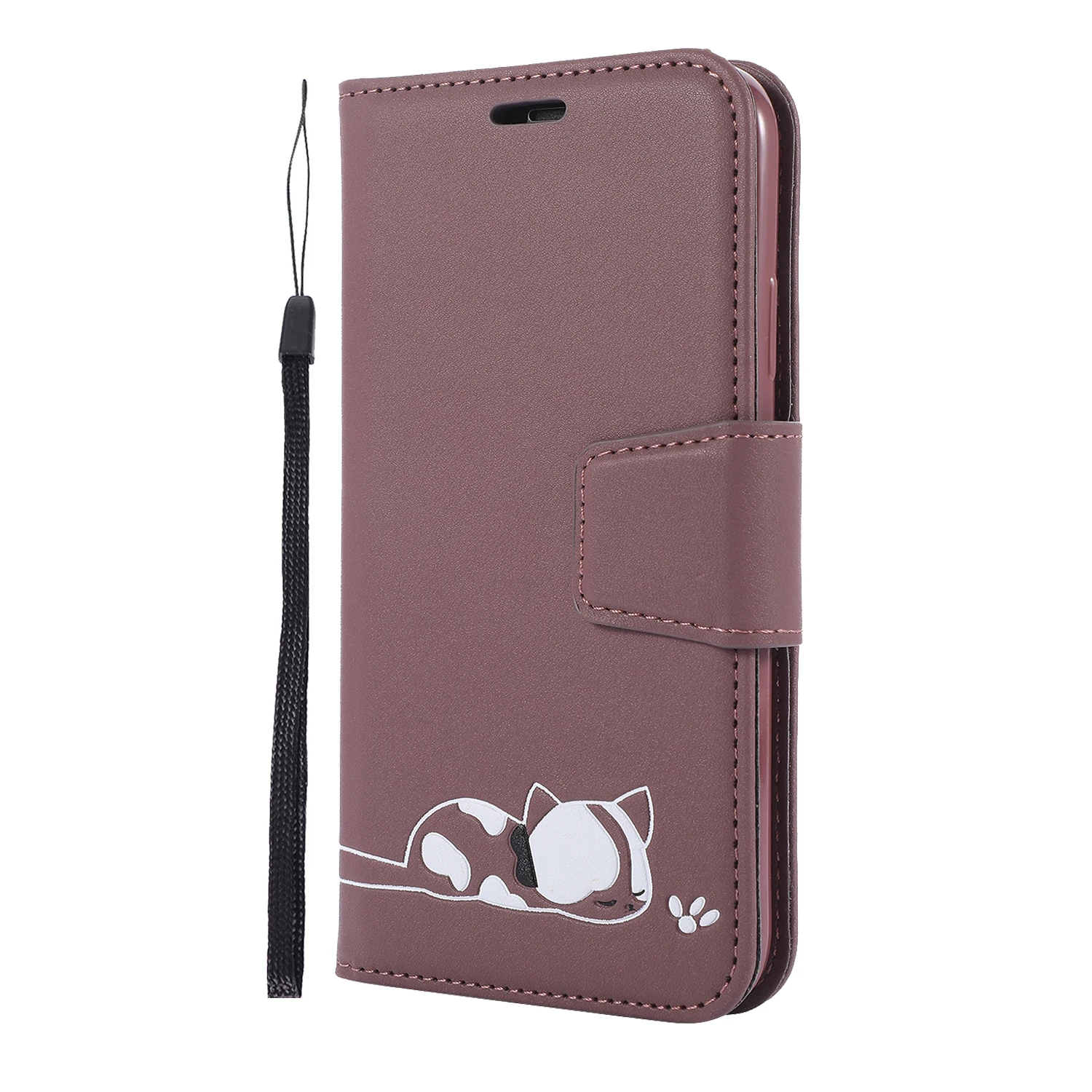 Чехол Lucky Cat для iPhone 8, 7, XS Max, X, XR, 6S Plus, чехол-книжка с милым мультипликационным принтом, кожаный чехол-книжка для samsung Galaxy A50, A70, Note 10, A20, 30, S10 - Цвет: Coffee 2 C