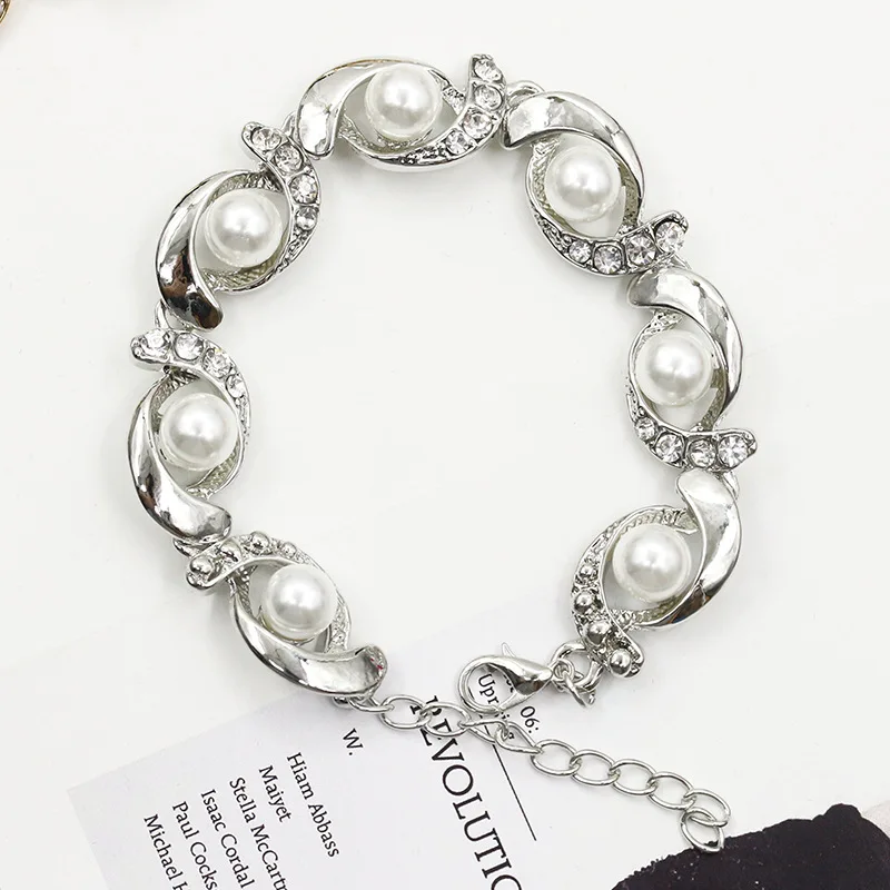 12pcs/lot Tiny Imitation Pearls Bracelets for Women And Girls Crystal Bracelet Jewelry Wholesale - Окраска металла: Silver