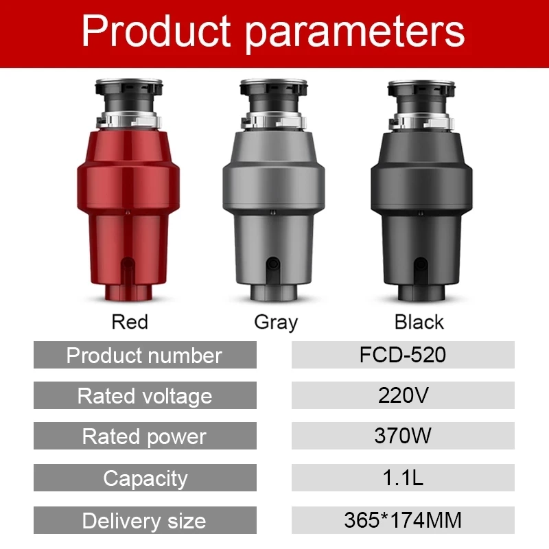 370W Kitchen Garbage Disposal Crusher Food Waste Disposers Stainless Dteel Grinder Appliances 2