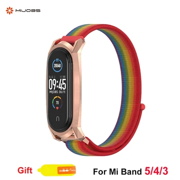 

For xiaomi mi band 5 4 3 strap nylon metal Bracelet Mi band band4 corea Wristband Breathable Bracelet for Xiomi Miband 3 4